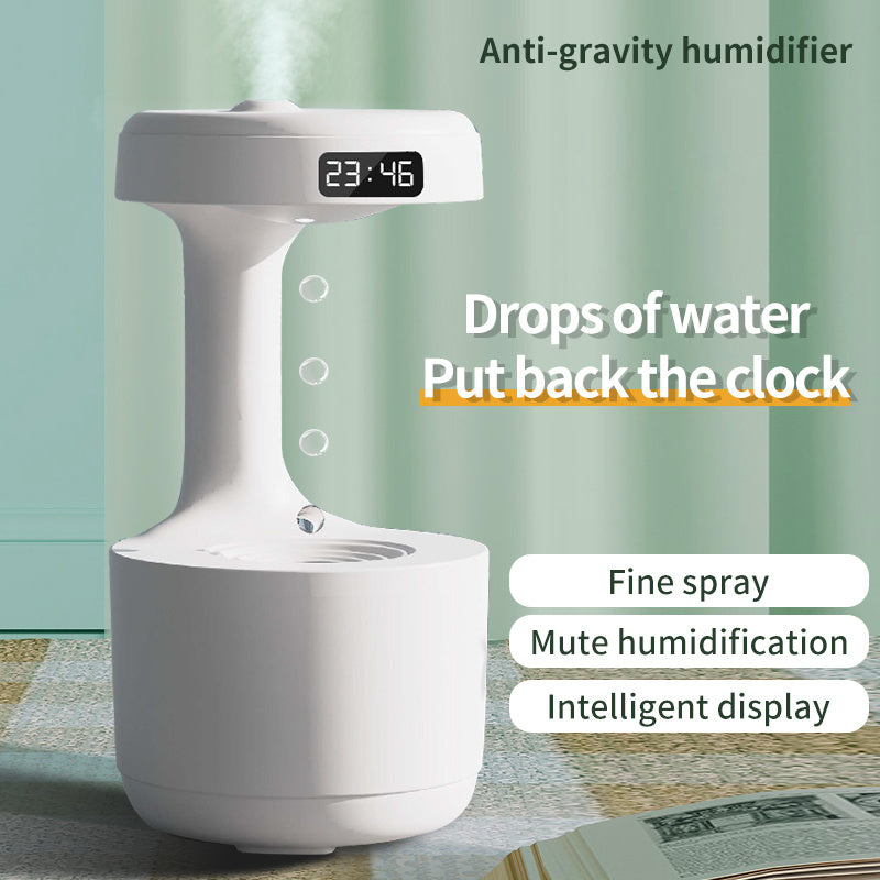 Anti-Gravity Water Drop Humidifier with Clock & Aroma Diffuser