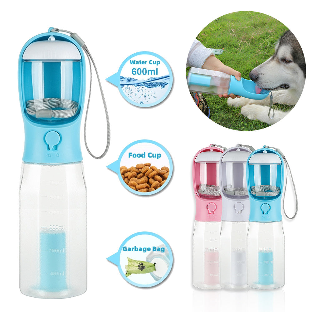 3-in-1 Portable Pet Water Bottle – Feeder & Waste Dispenser