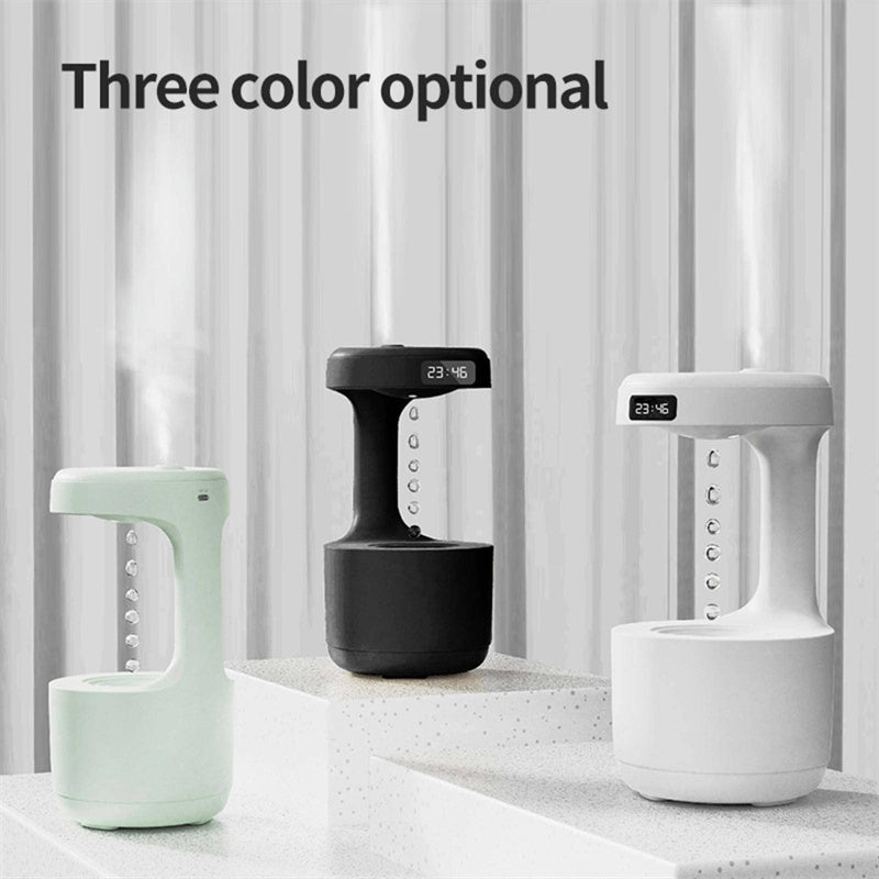 Anti-Gravity Water Drop Humidifier with Clock & Aroma Diffuser